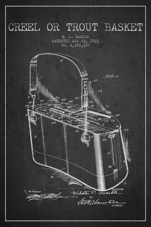 Fishing Basket Charcoal Patent Blueprint