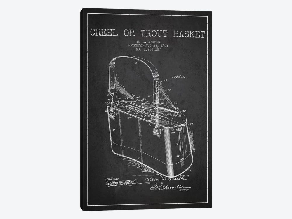 Fishing Basket Charcoal Patent Blueprint by Aged Pixel 1-piece Canvas Art Print