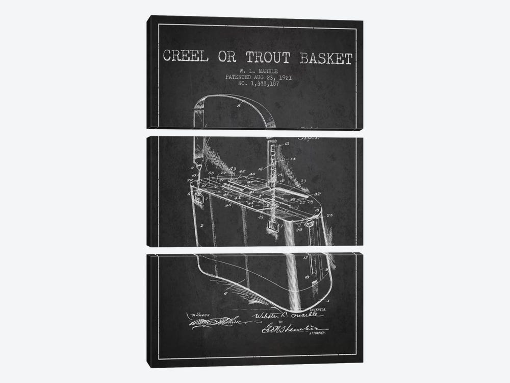 Fishing Basket Charcoal Patent Blueprint by Aged Pixel 3-piece Canvas Print