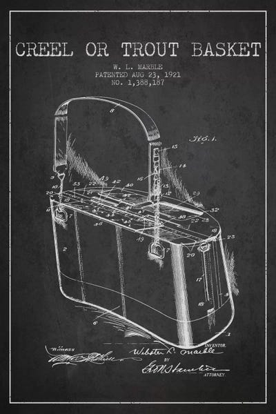 Fishing: Fishing Basket Charcoal Patent Blueprint by Aged Pixel