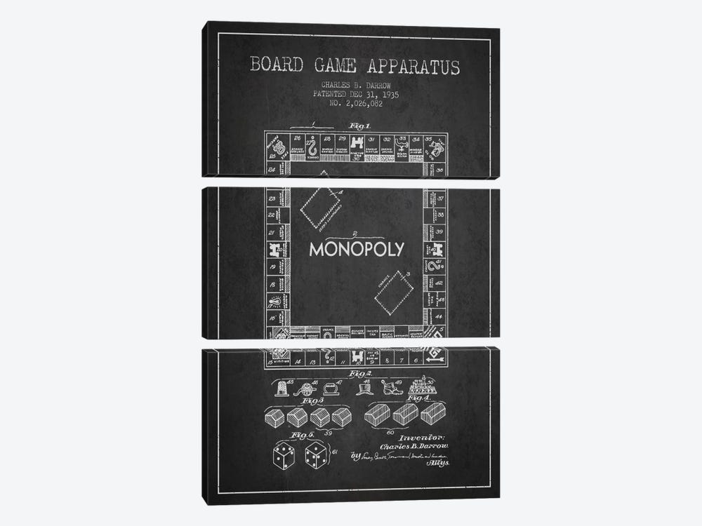 Monopoly Charcoal Patent Blueprint by Aged Pixel 3-piece Canvas Print