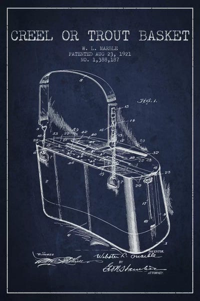 Sports Blueprints: Fishing Basket Navy Blue Patent Blueprint by Aged Pixel