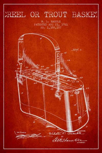 Fishing Basket Red Patent Blueprint by Aged Pixel canvas print