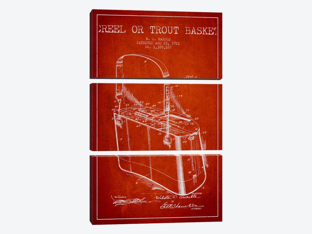 Fishing Basket Red Patent Blueprint by Aged Pixel 3-piece Art Print
