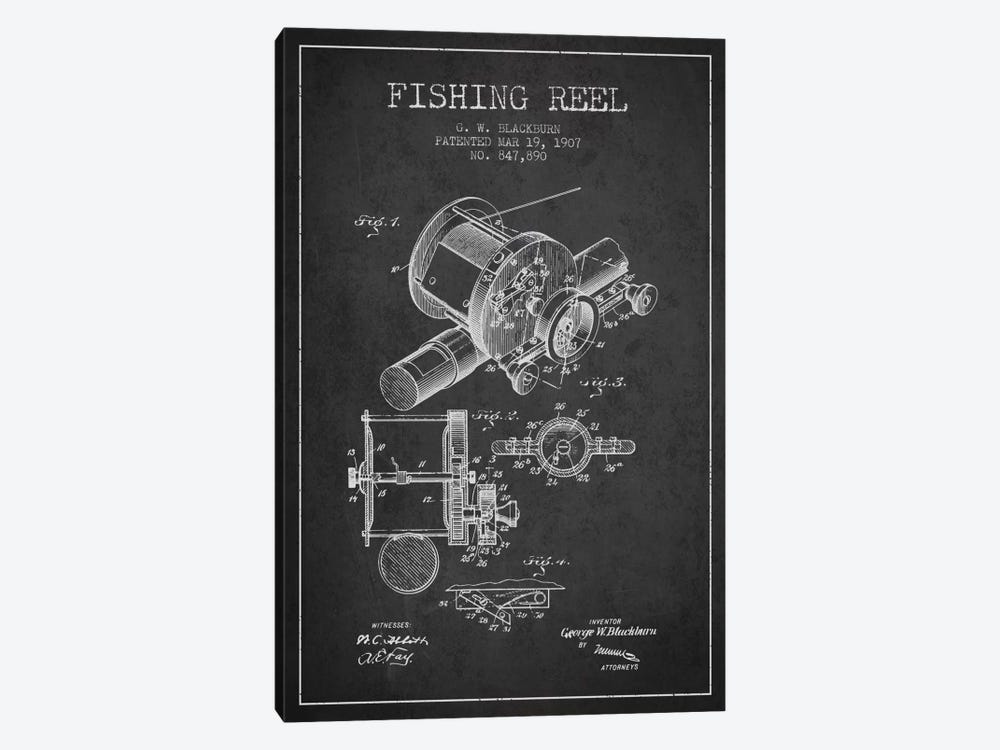 Fishing Reel Charcoal Patent Blueprint by Aged Pixel 1-piece Canvas Print