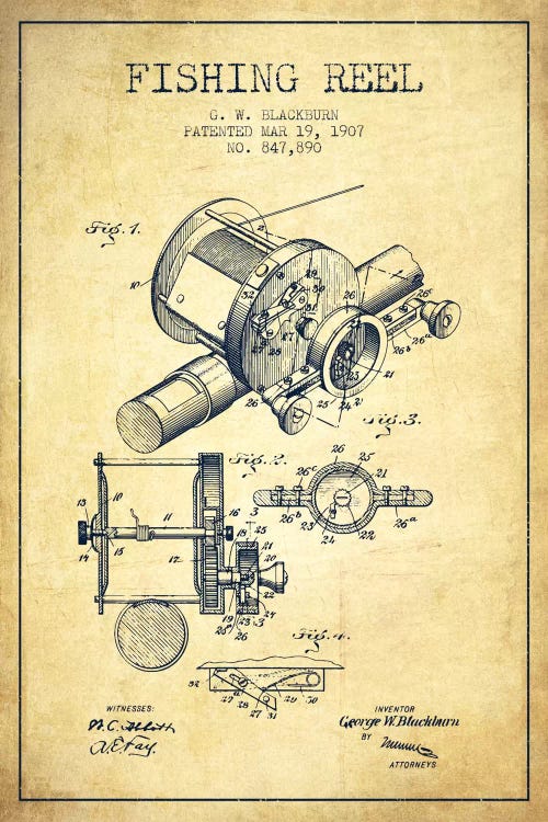 Fishing Reel Vintage Patent Blueprint