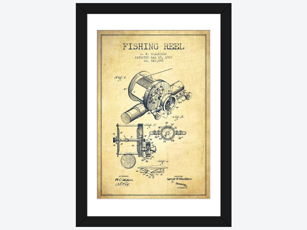 Fishing Reel Vintage Patent Blueprint ( Sports > Fishing art) - 24x16x1