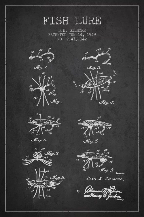 Fish Lure Charcoal Patent Blueprint