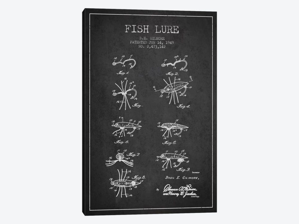 Fish Lure Charcoal Patent Blueprint by Aged Pixel 1-piece Canvas Artwork