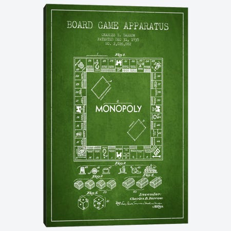 Monopoly Green Patent Blueprint Canvas Print #ADP122} by Aged Pixel Canvas Art