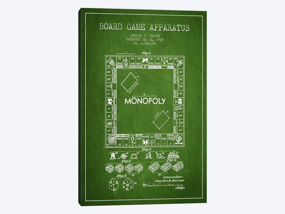 Monopoly Green Patent Blueprint by Aged Pixel 1-piece Canvas Wall Art