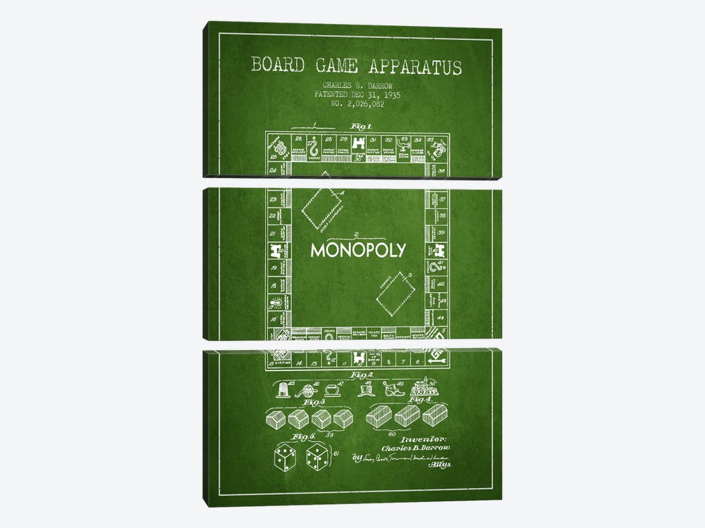 Monopoly Green Patent Blueprint by Aged Pixel 3-piece Canvas Wall Art