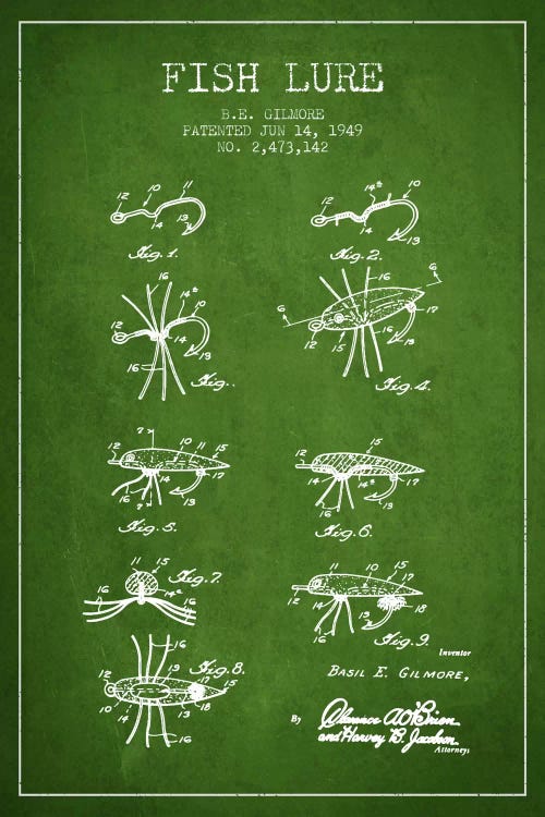 Fish Lure Green Patent Blueprint