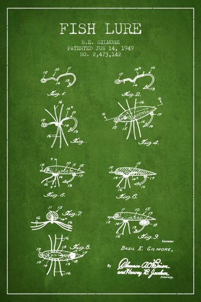 Sports Blueprints: Fish Lure Green Patent Blueprint by Aged Pixel