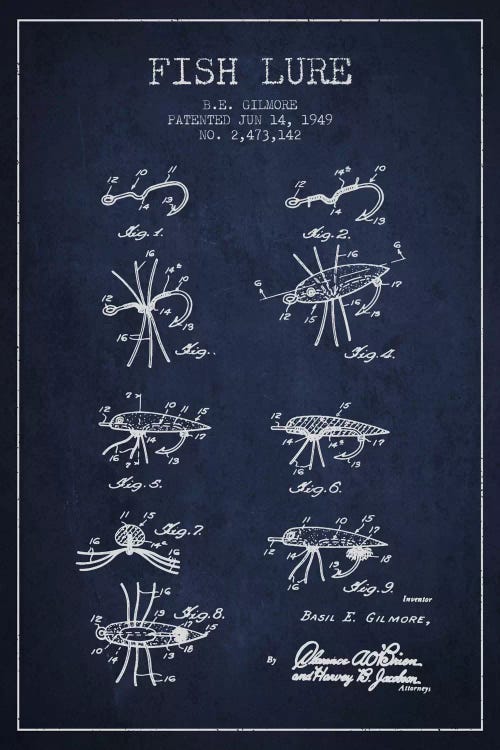 Fish Lure Navy Blue Patent Blueprint