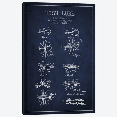 Fish Lure Navy Blue Patent Blueprint Canvas Print #ADP1231} by Aged Pixel Art Print