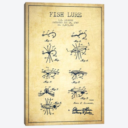Fish Lure Vintage Patent Blueprint Canvas Print #ADP1233} by Aged Pixel Canvas Print