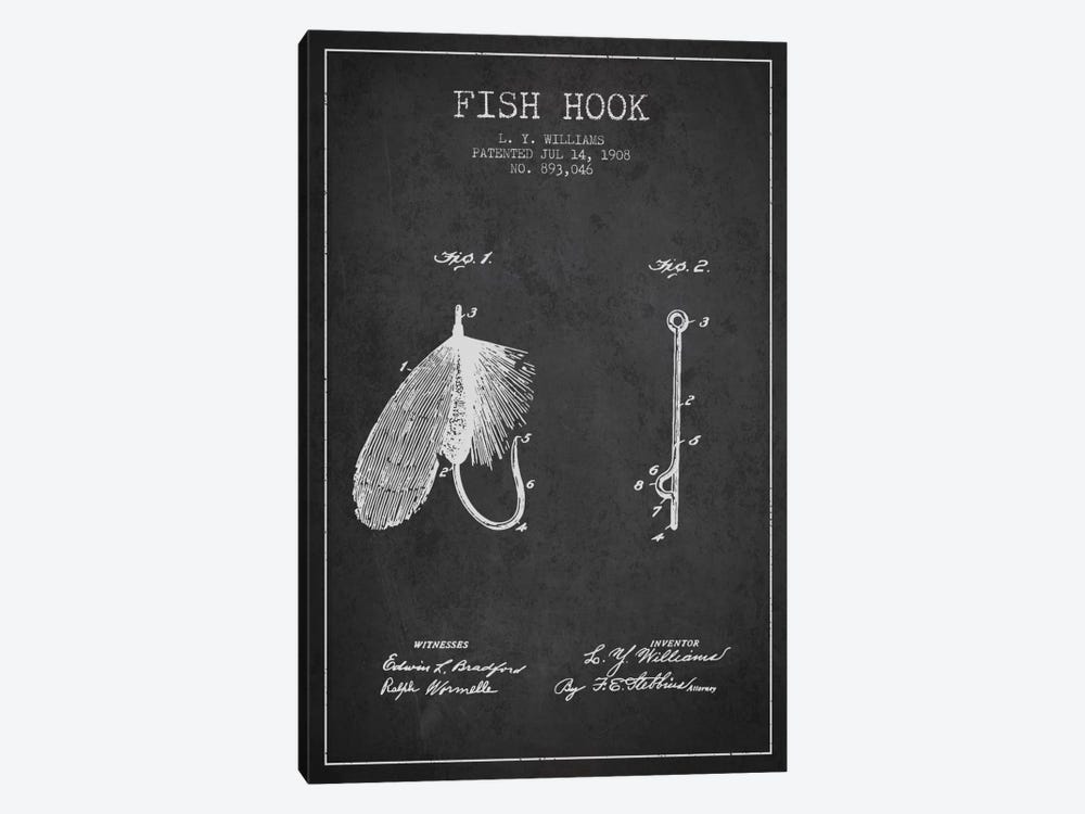 Fish Hook Charcoal Patent Blueprint by Aged Pixel 1-piece Canvas Artwork