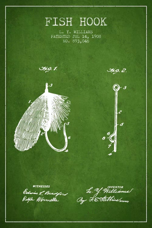 Fish Hook Green Patent Blueprint