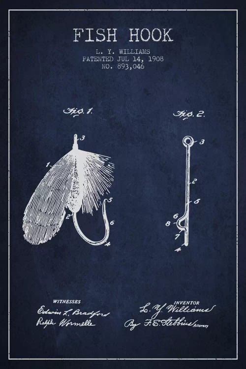 Fish Hook Navy Blue Patent Blueprint