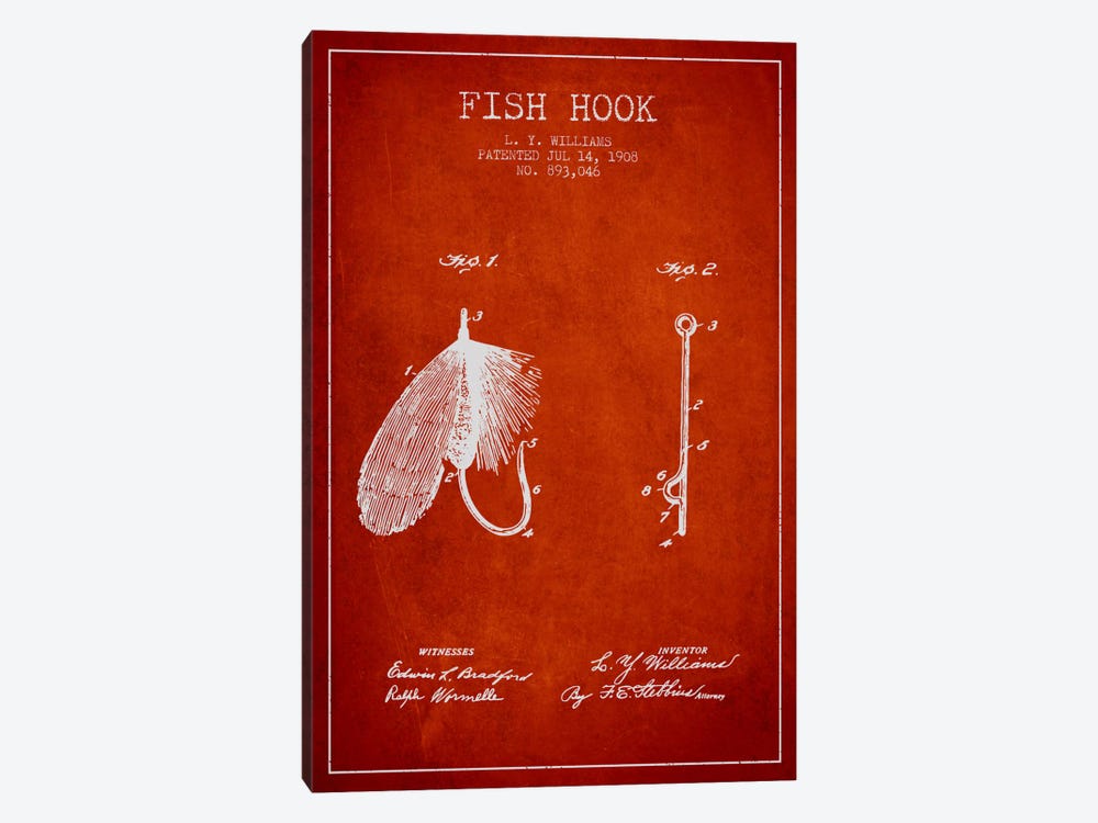Fish Hook Red Patent Blueprint by Aged Pixel 1-piece Art Print