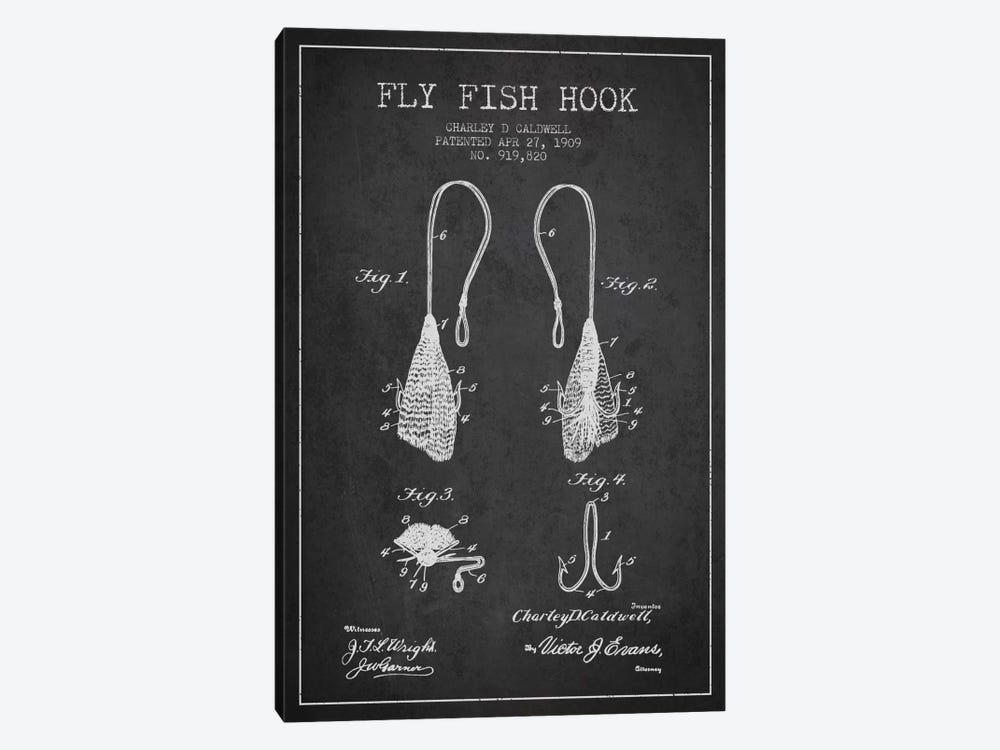 Flyfish Hook Charcoal Patent Blueprint by Aged Pixel 1-piece Art Print