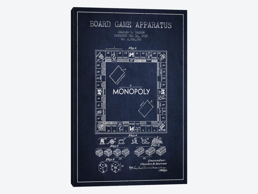 Monopoly Navy Blue Patent Blueprint by Aged Pixel 1-piece Art Print