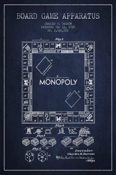 Aged Pixel: Monopoly Navy Blue Patent Blueprint by Aged Pixel