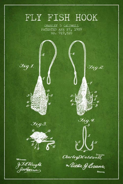 Flyfish Hook Green Patent Blueprint