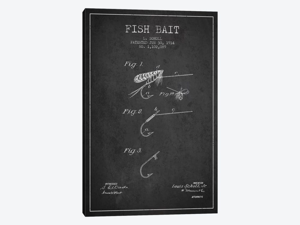 Fish Bait Charcoal Patent Blueprint by Aged Pixel 1-piece Canvas Print