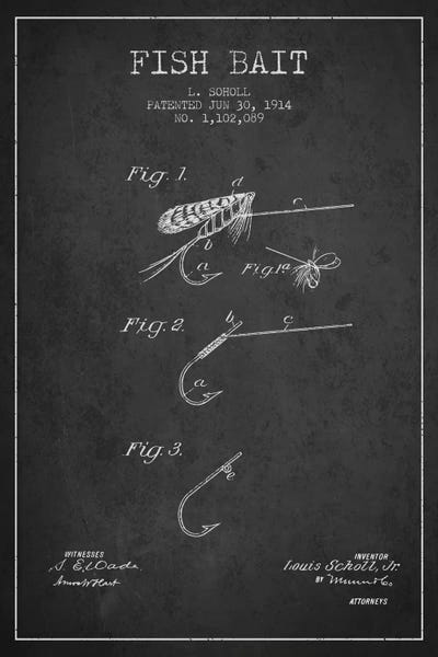 Sports Blueprints: Fish Bait Charcoal Patent Blueprint by Aged Pixel