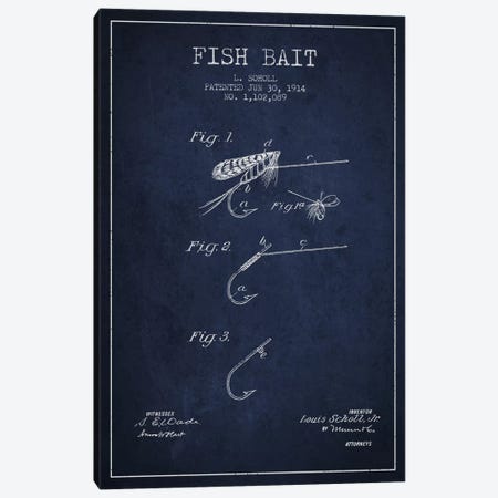 Fishing Net Navy Blue Patent Blueprint Canvas Print Wall Art by Aged Pixel