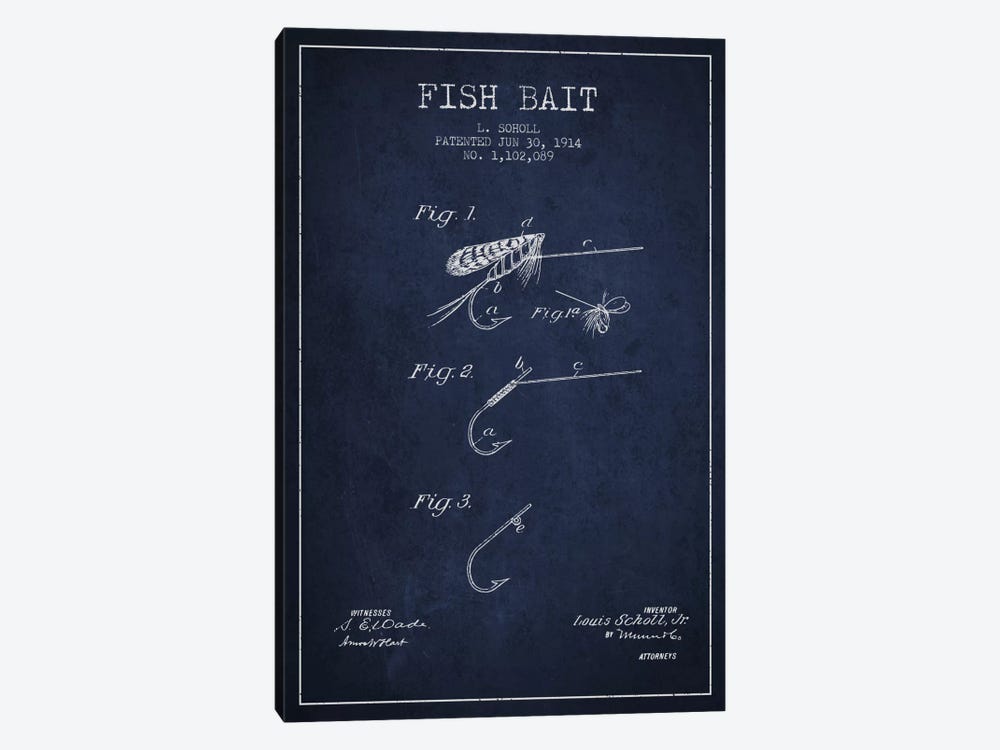 Fish Bait Navy Blue Patent Blueprint by Aged Pixel 1-piece Art Print