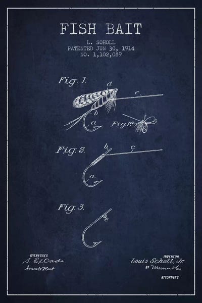 Fishing: Fish Bait Navy Blue Patent Blueprint by Aged Pixel