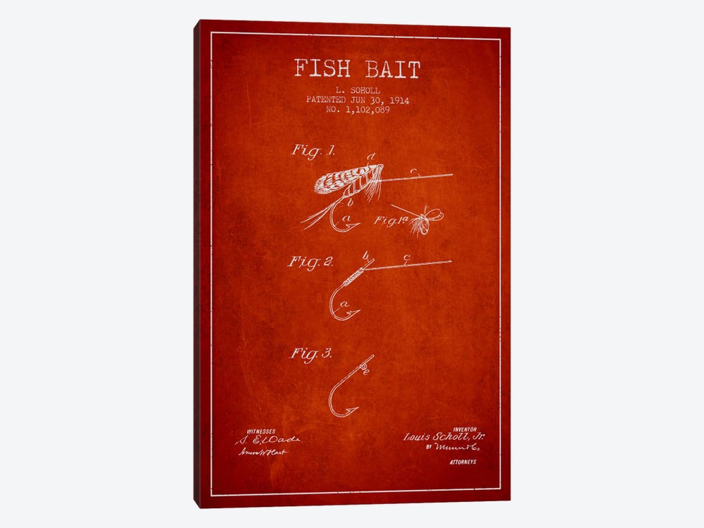 Fish Bait Red Patent Blueprint by Aged Pixel 1-piece Canvas Artwork