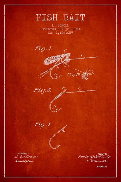 Fishing: Fish Bait Red Patent Blueprint by Aged Pixel