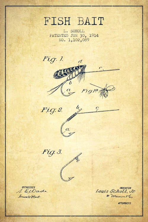 Fish Bait Vintage Patent Blueprint by Aged Pixel wall art