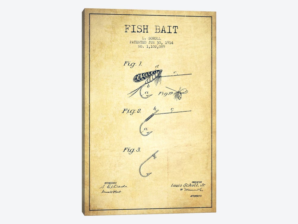 Fish Bait Vintage Patent Blueprint by Aged Pixel 1-piece Canvas Print
