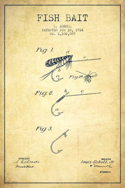 Fishing: Fish Bait Vintage Patent Blueprint by Aged Pixel