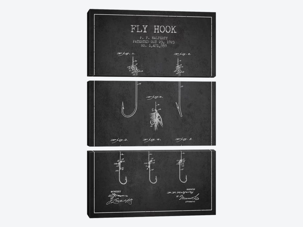Fly Hook Charcoal Patent Blueprint by Aged Pixel 3-piece Canvas Artwork