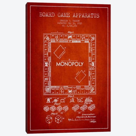 Monopoly Red Patent Blueprint Canvas Print #ADP124} by Aged Pixel Canvas Print