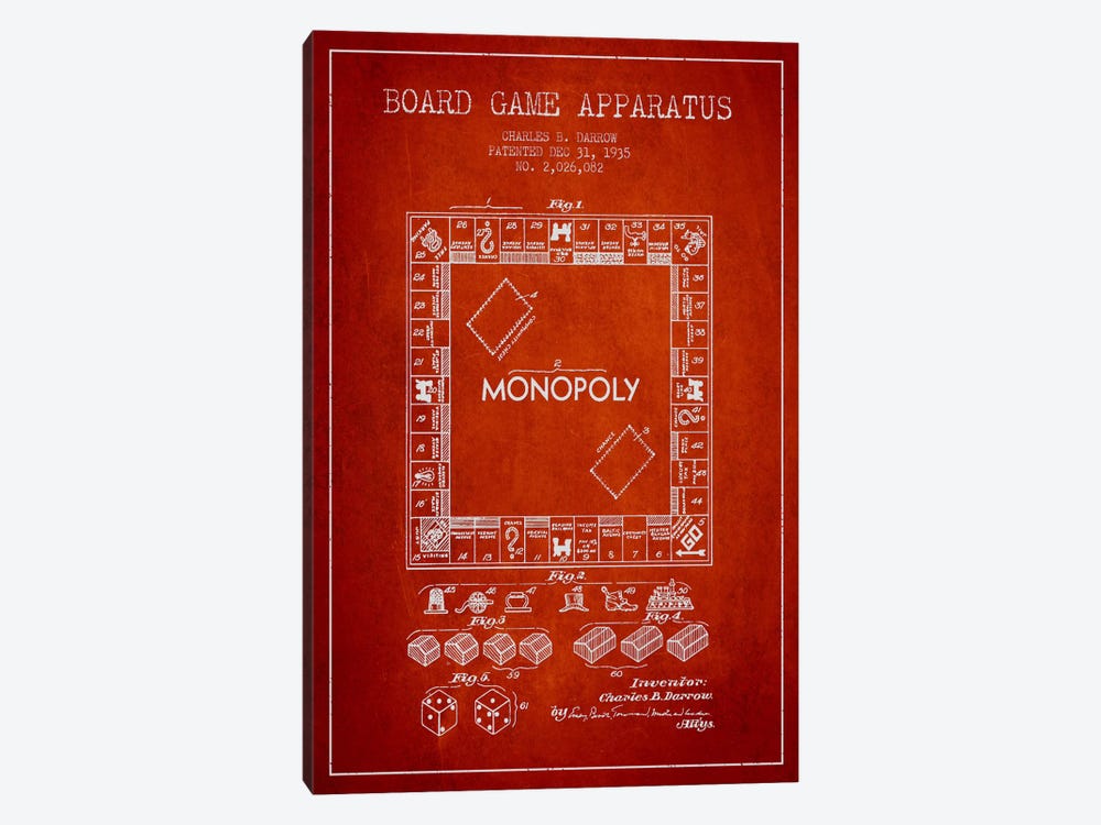Monopoly Red Patent Blueprint by Aged Pixel 1-piece Canvas Art