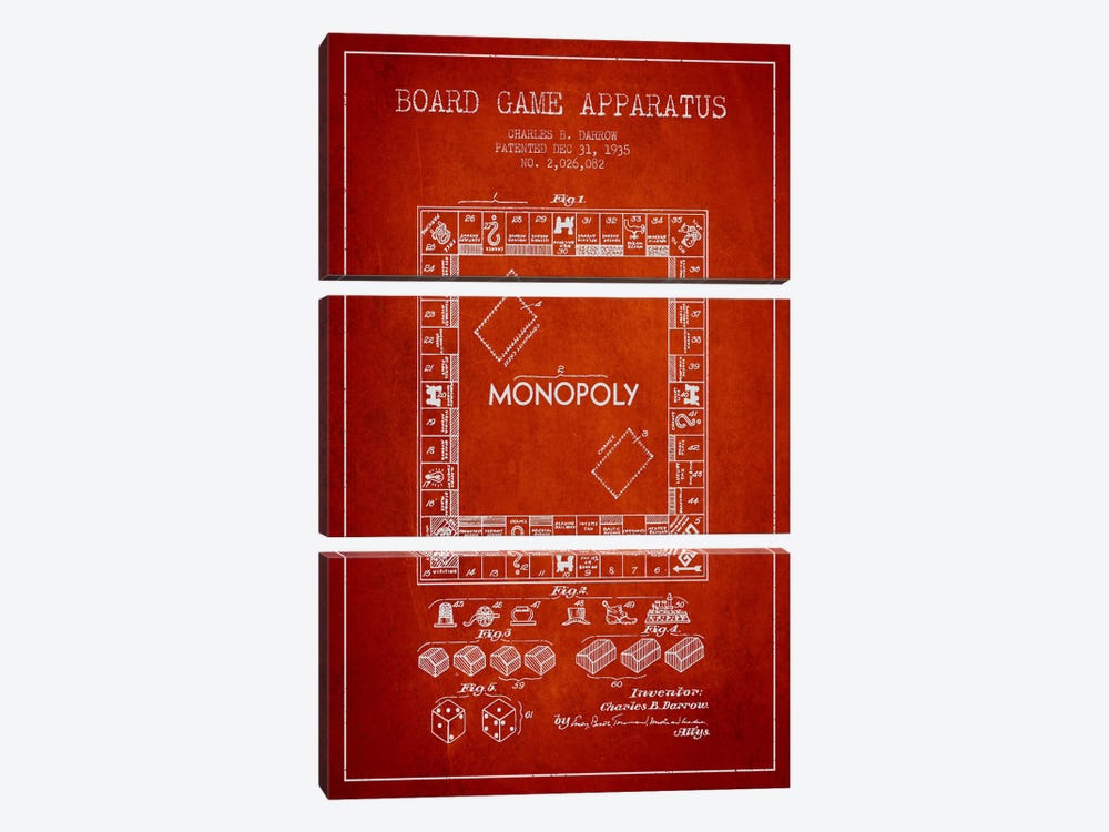 Monopoly Red Patent Blueprint by Aged Pixel 3-piece Canvas Artwork