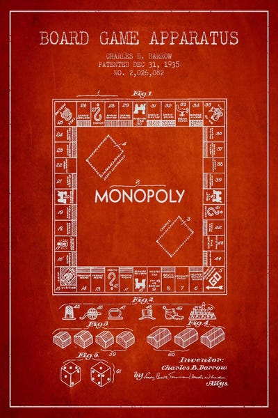 Toy & Game Blueprints: Monopoly Red Patent Blueprint by Aged Pixel