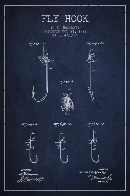 Fly Hook Navy Blue Patent Blueprint