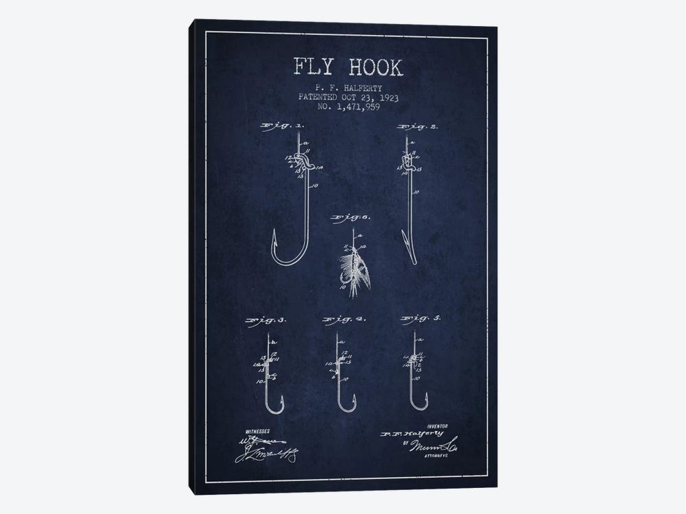 Fly Hook Navy Blue Patent Blueprint by Aged Pixel 1-piece Canvas Art Print