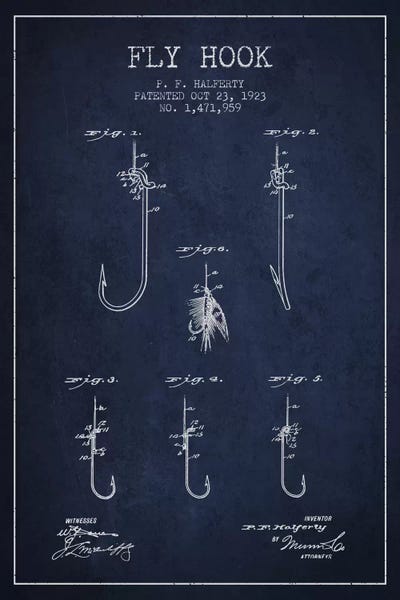 Sports Blueprints: Fly Hook Navy Blue Patent Blueprint by Aged Pixel