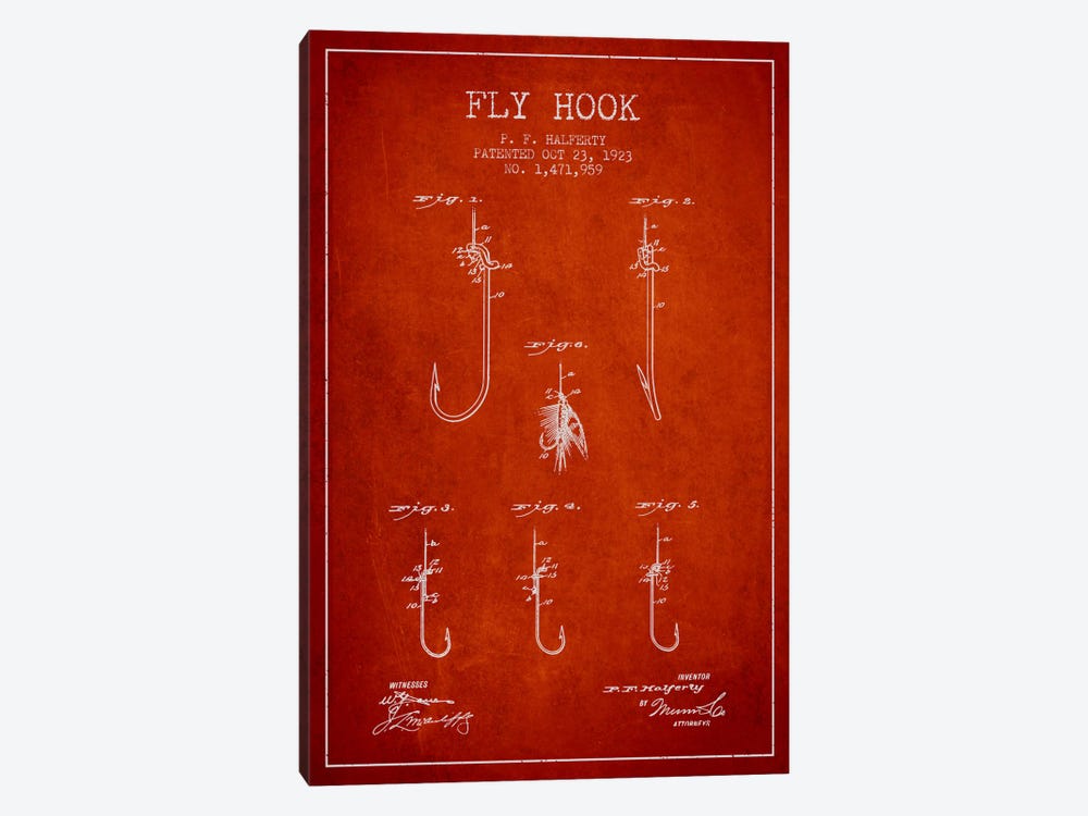 Fly Hook Red Patent Blueprint by Aged Pixel 1-piece Canvas Art