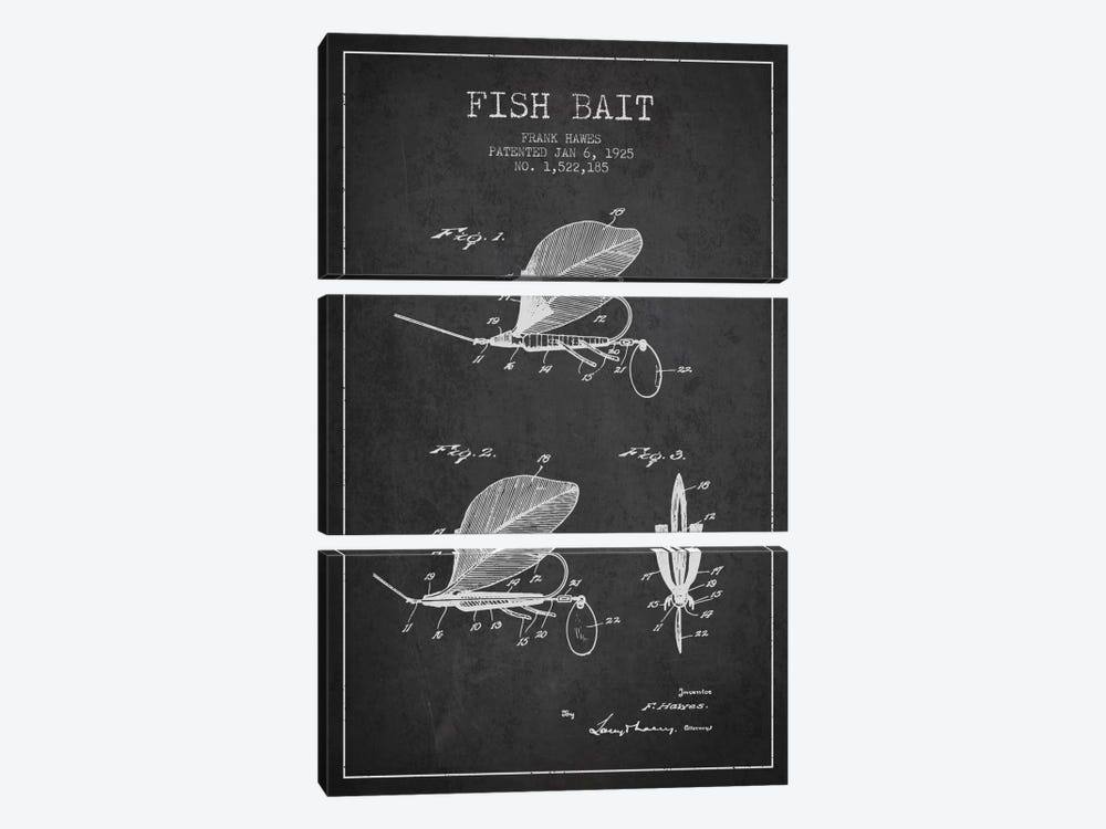 Fish Bait Charcoal Patent Blueprint by Aged Pixel 3-piece Canvas Wall Art