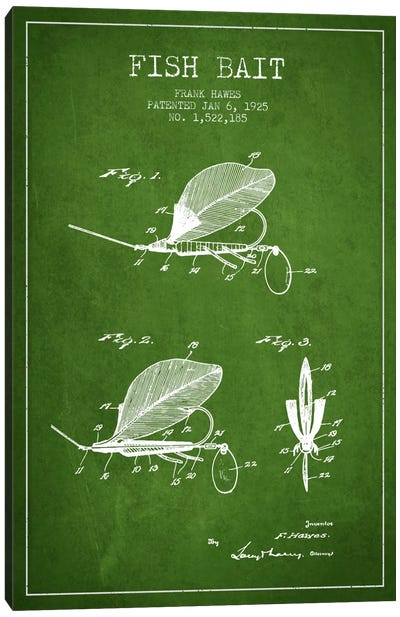 Fish Bait Green Patent Blueprint Canvas Art Print